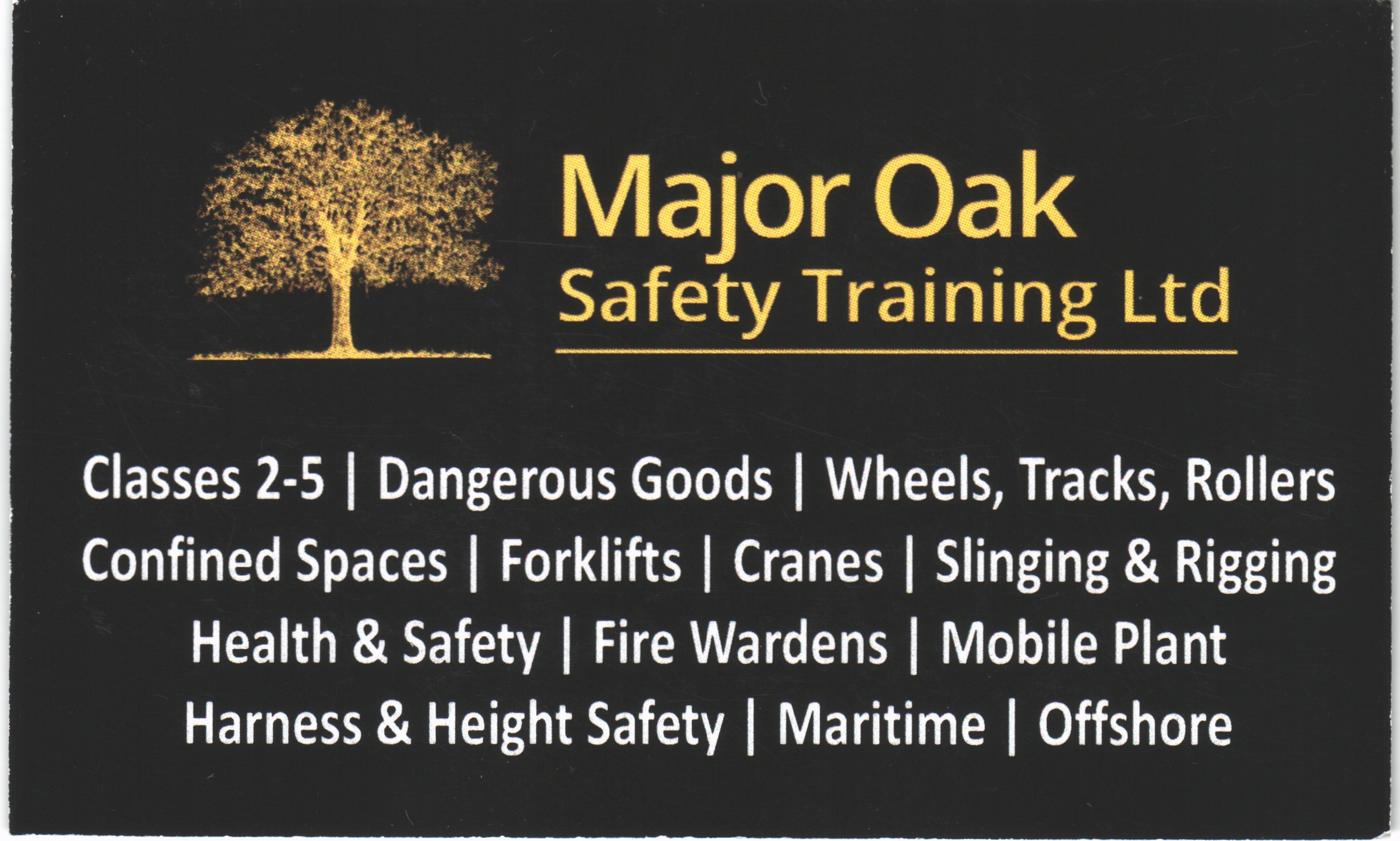 Major Oak Safety Training Card Back